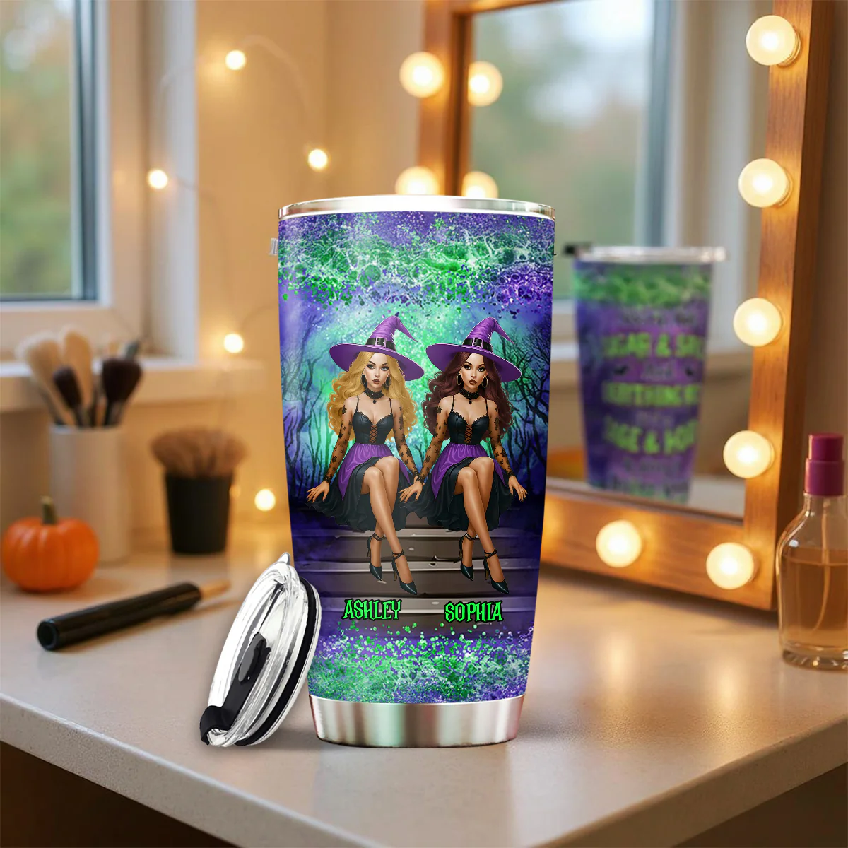 Personalized Witch Besties Tumbler – Sage & Hood, Not Sugar & Spice – Funny Halloween Gift for Best Friends - Image 4