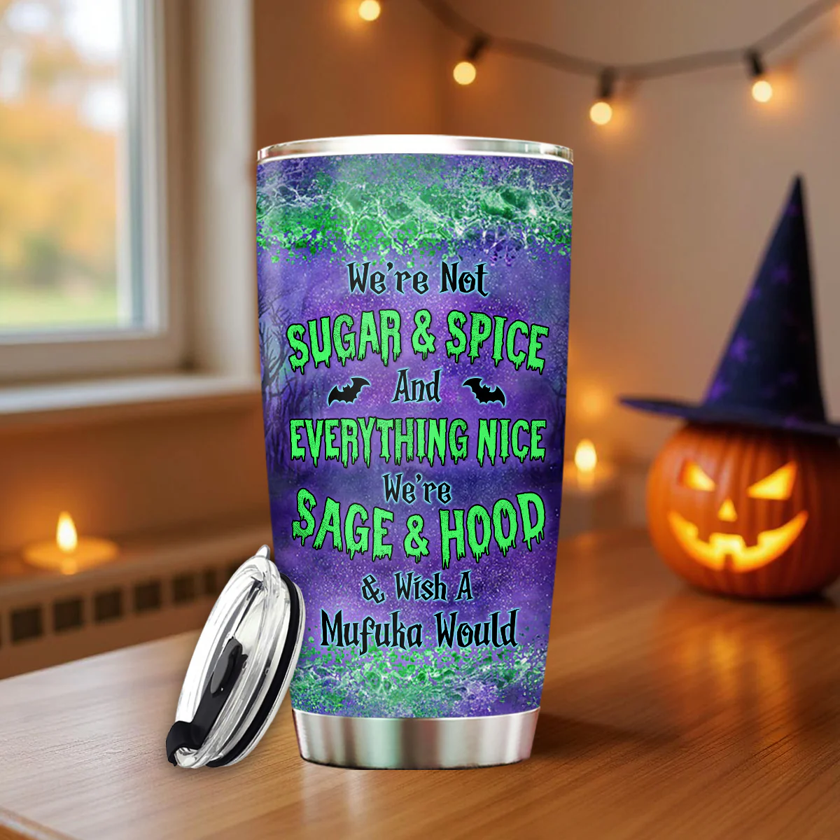Personalized Witch Besties Tumbler – Sage & Hood, Not Sugar & Spice – Funny Halloween Gift for Best Friends - Image 5