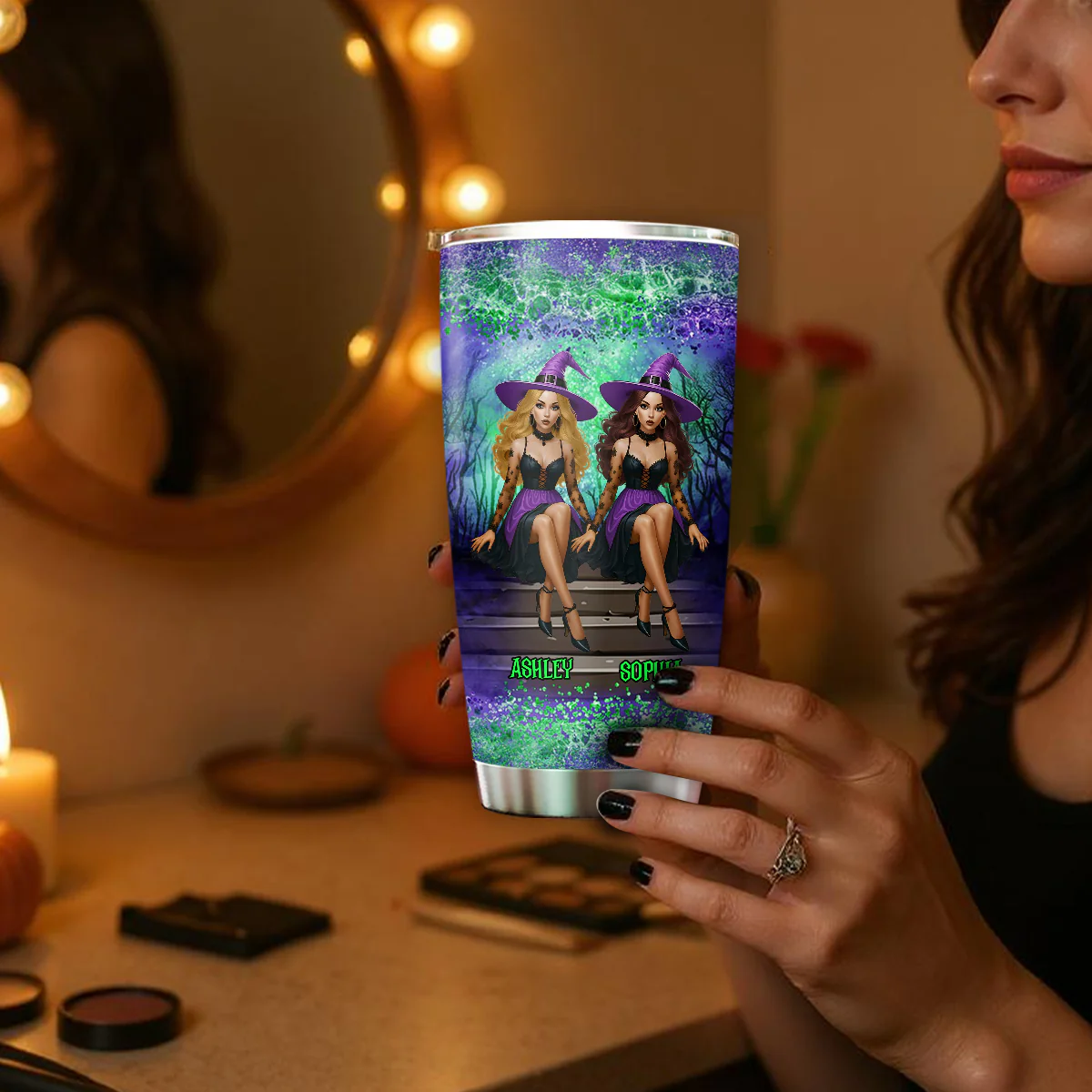 Personalized Witch Besties Tumbler – Sage & Hood, Not Sugar & Spice – Funny Halloween Gift for Best Friends - Image 6