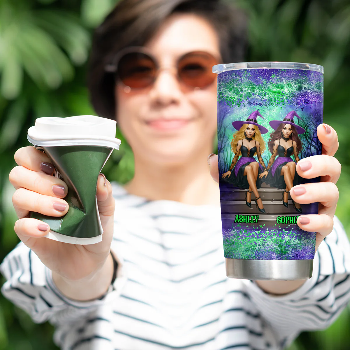 Personalized Witch Besties Tumbler – Sage & Hood, Not Sugar & Spice – Funny Halloween Gift for Best Friends - Image 7
