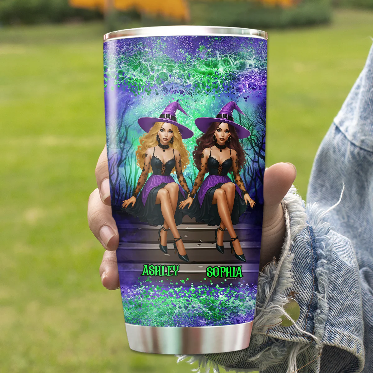 Personalized Witch Besties Tumbler – Sage & Hood, Not Sugar & Spice – Funny Halloween Gift for Best Friends - Image 8