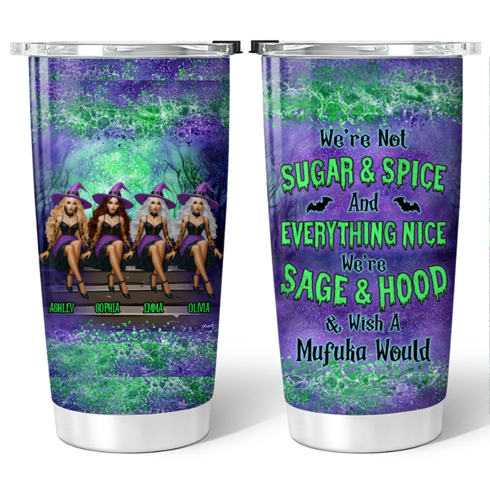 Personalized Witch Besties Tumbler – Sage & Hood, Not Sugar & Spice – Funny Halloween Gift for Best Friends - Image 9