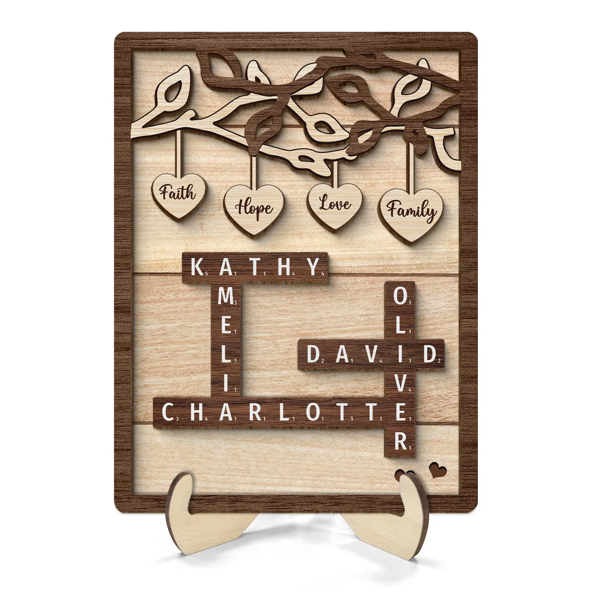 Personalized Wooden Family Tree Sign, Crossword Art Puzzle 2-Layered Wooden Plaque - Image 2