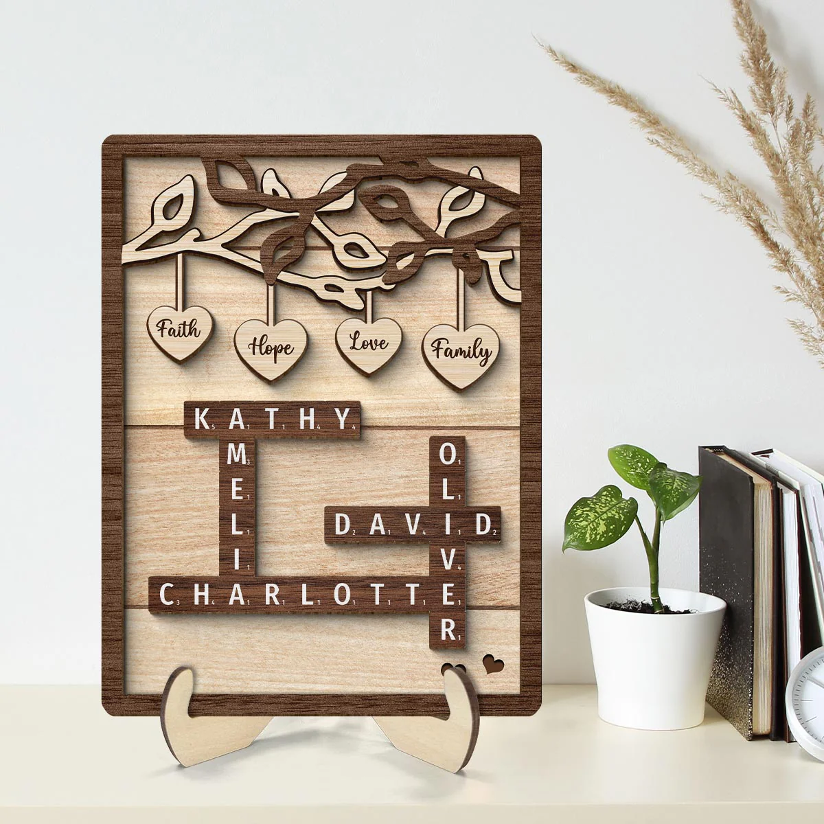 Personalized Wooden Family Tree Sign, Crossword Art Puzzle 2-Layered Wooden Plaque - Image 5