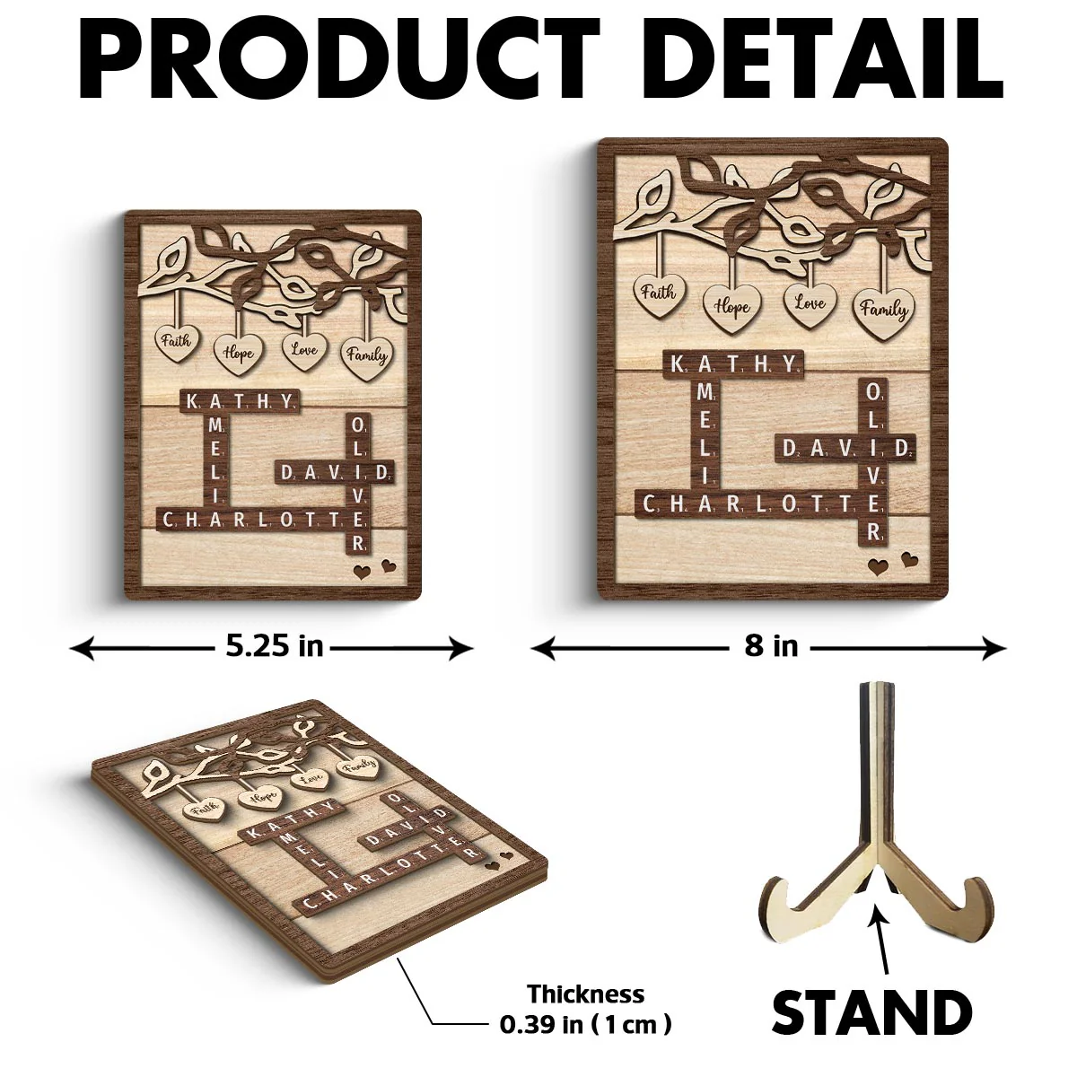 Personalized Wooden Family Tree Sign, Crossword Art Puzzle 2-Layered Wooden Plaque - Image 6