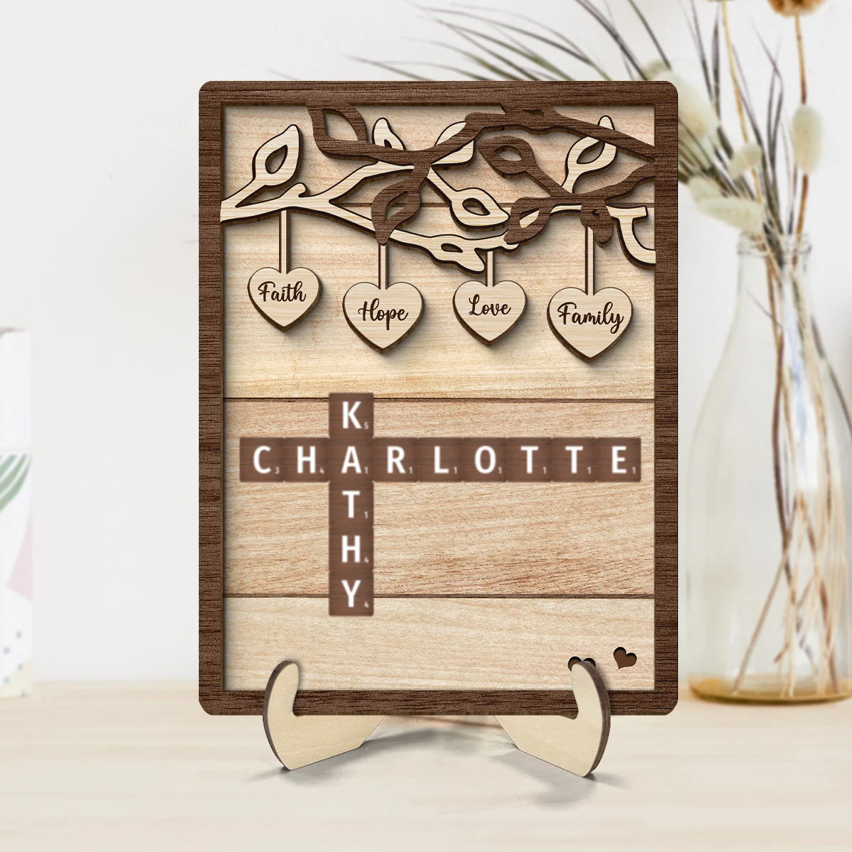 Personalized Wooden Family Tree Sign, Crossword Art Puzzle 2-Layered Wooden Plaque - Image 8