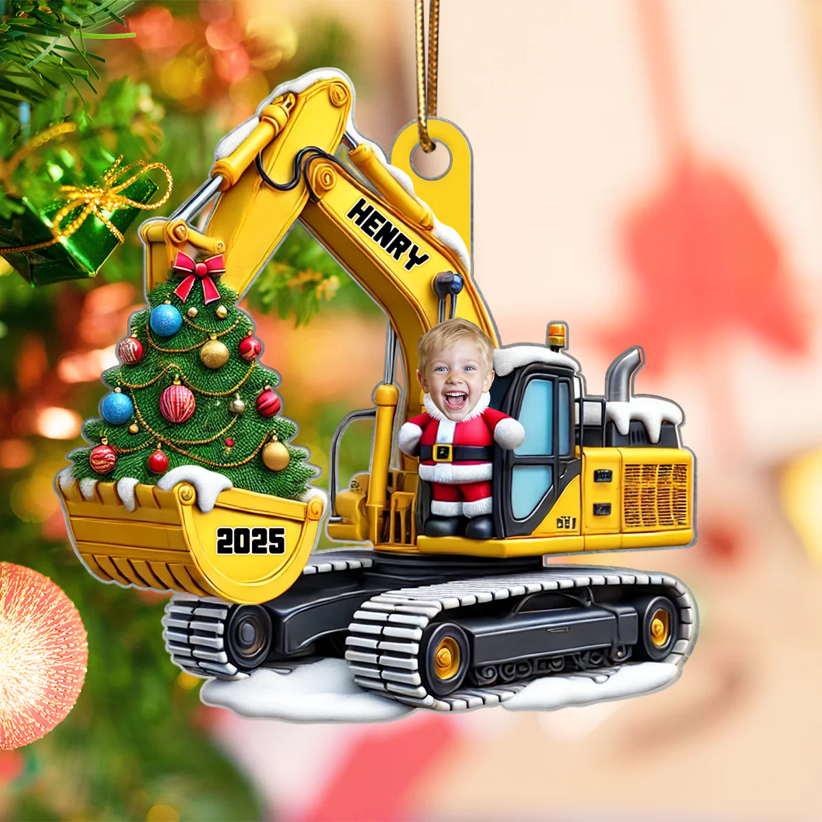 Personalized Xmas Excavator Construction Backhoe Kid Photo Ornament, 3D Effect Xmas Gift For Kids - Image 10