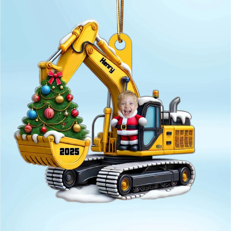 Personalized Xmas Excavator Construction Backhoe Kid Photo Ornament, 3D Effect Xmas Gift For Kids - Image 12