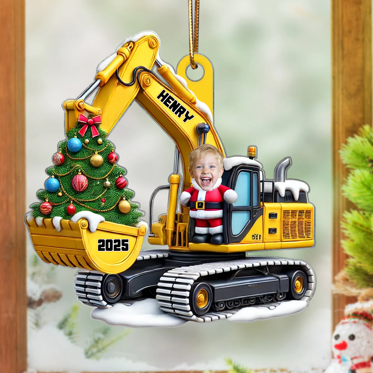 Personalized Xmas Excavator Construction Backhoe Kid Photo Ornament, 3D Effect Xmas Gift For Kids - Image 5