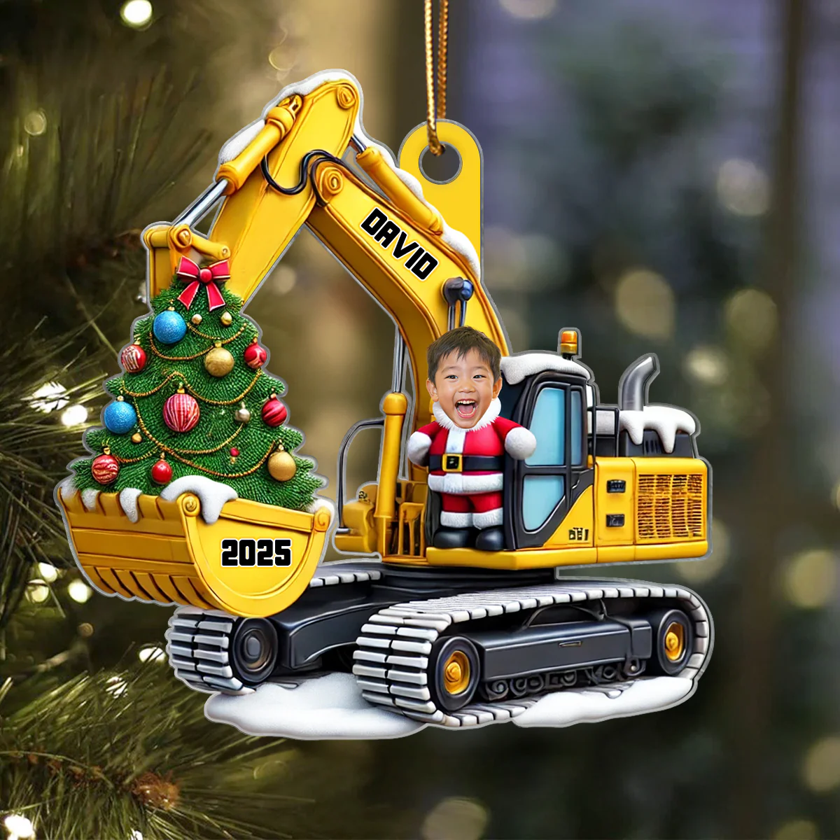 Personalized Xmas Excavator Construction Backhoe Kid Photo Ornament, 3D Effect Xmas Gift For Kids - Image 6