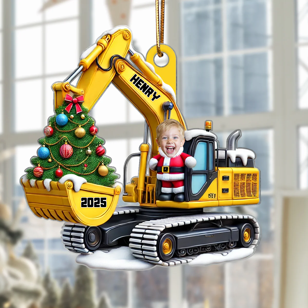 Personalized Xmas Excavator Construction Backhoe Kid Photo Ornament, 3D Effect Xmas Gift For Kids - Image 7