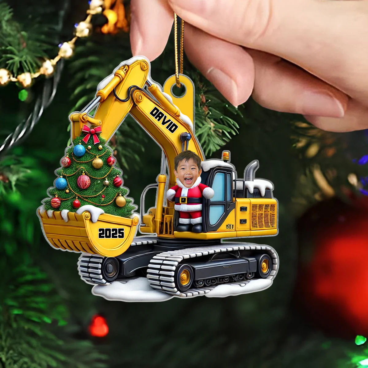 Personalized Xmas Excavator Construction Backhoe Kid Photo Ornament, 3D Effect Xmas Gift For Kids - Image 8
