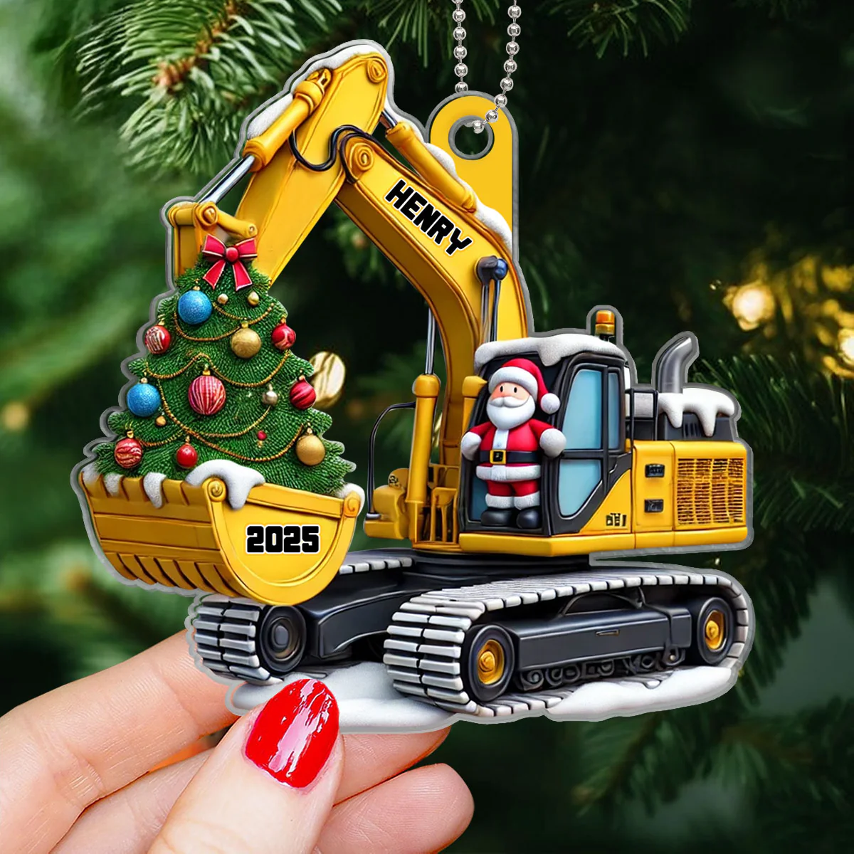Personalized Xmas Excavator Construction Backhoe 3D Effect Ornament, Xmas Gift For Kids - Image 2