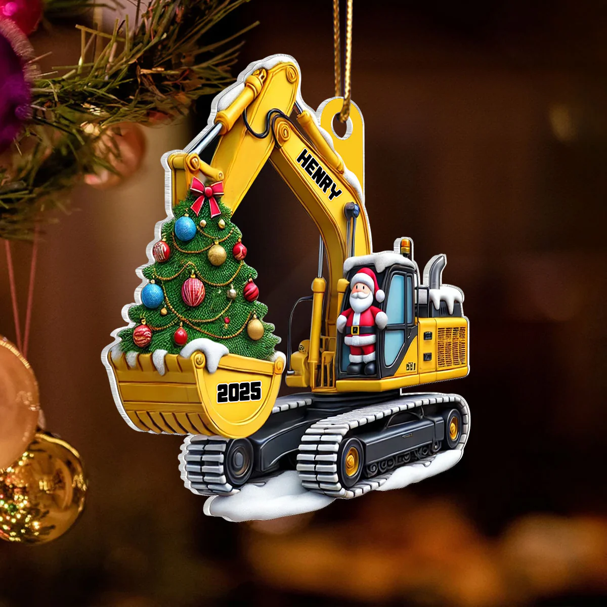 Personalized Xmas Excavator Construction Backhoe 3D Effect Ornament, Xmas Gift For Kids - Image 3