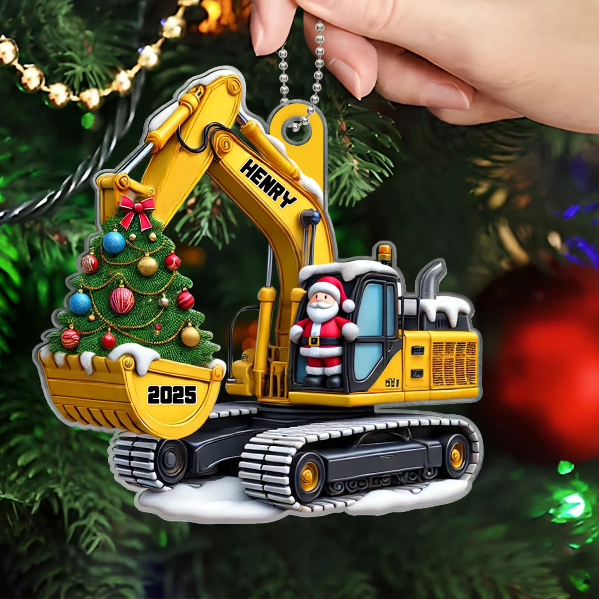 Personalized Xmas Excavator Construction Backhoe 3D Effect Ornament, Xmas Gift For Kids - Image 4