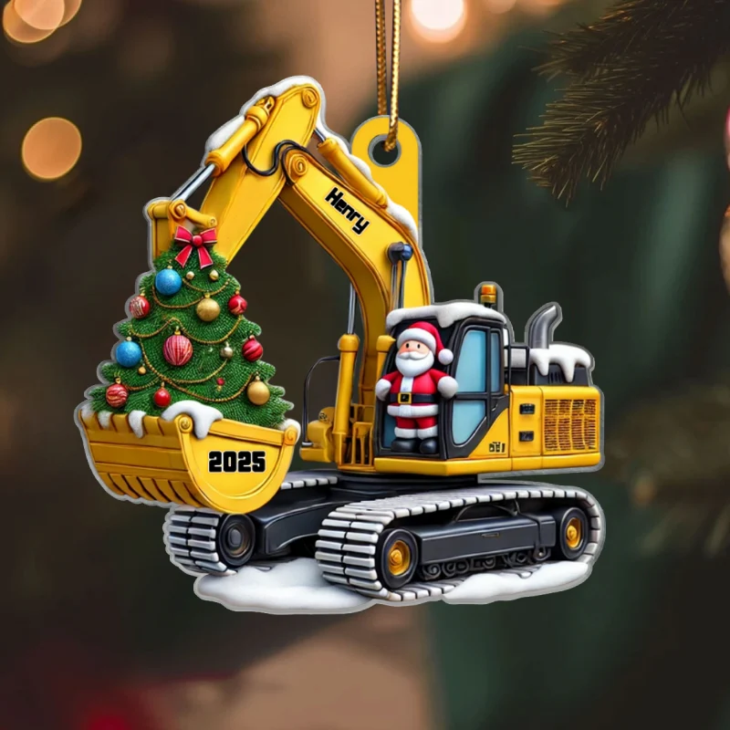 Personalized Xmas Excavator Construction Backhoe 3D Effect Ornament, Xmas Gift For Kids - Image 7