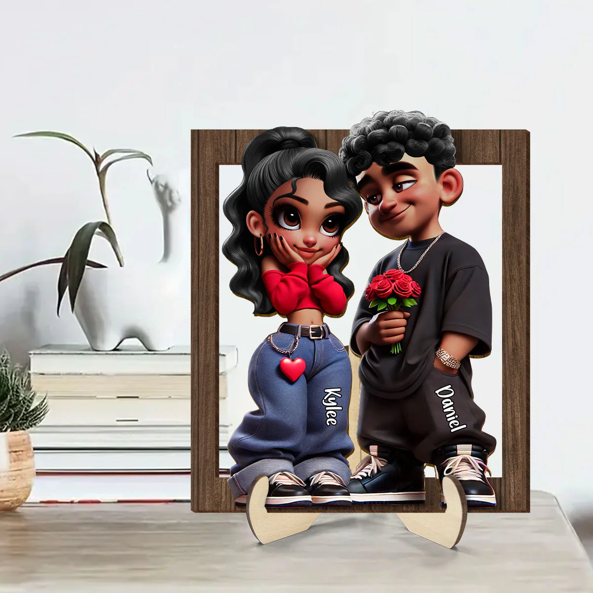 Personalized Y2K Couple 3D Effect Frame 2-Layer Wooden Plaque, Gift, Anniversary Gift For Him For Her - Image 4
