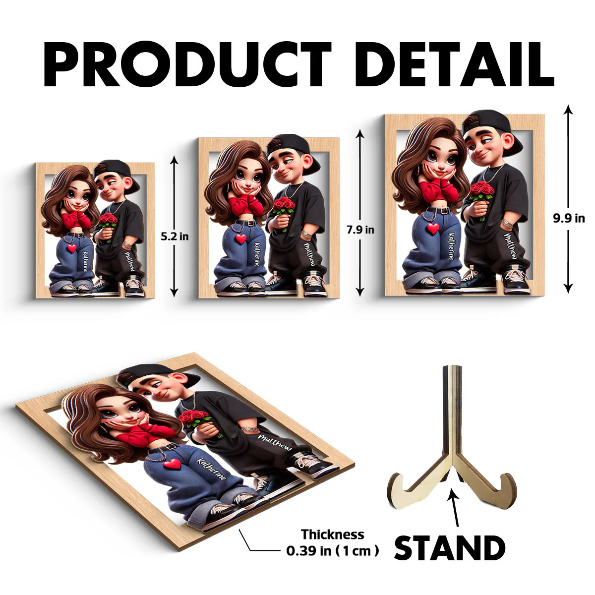 Personalized Y2K Couple 3D Effect Frame 2-Layer Wooden Plaque, Gift, Anniversary Gift For Him For Her - Image 7