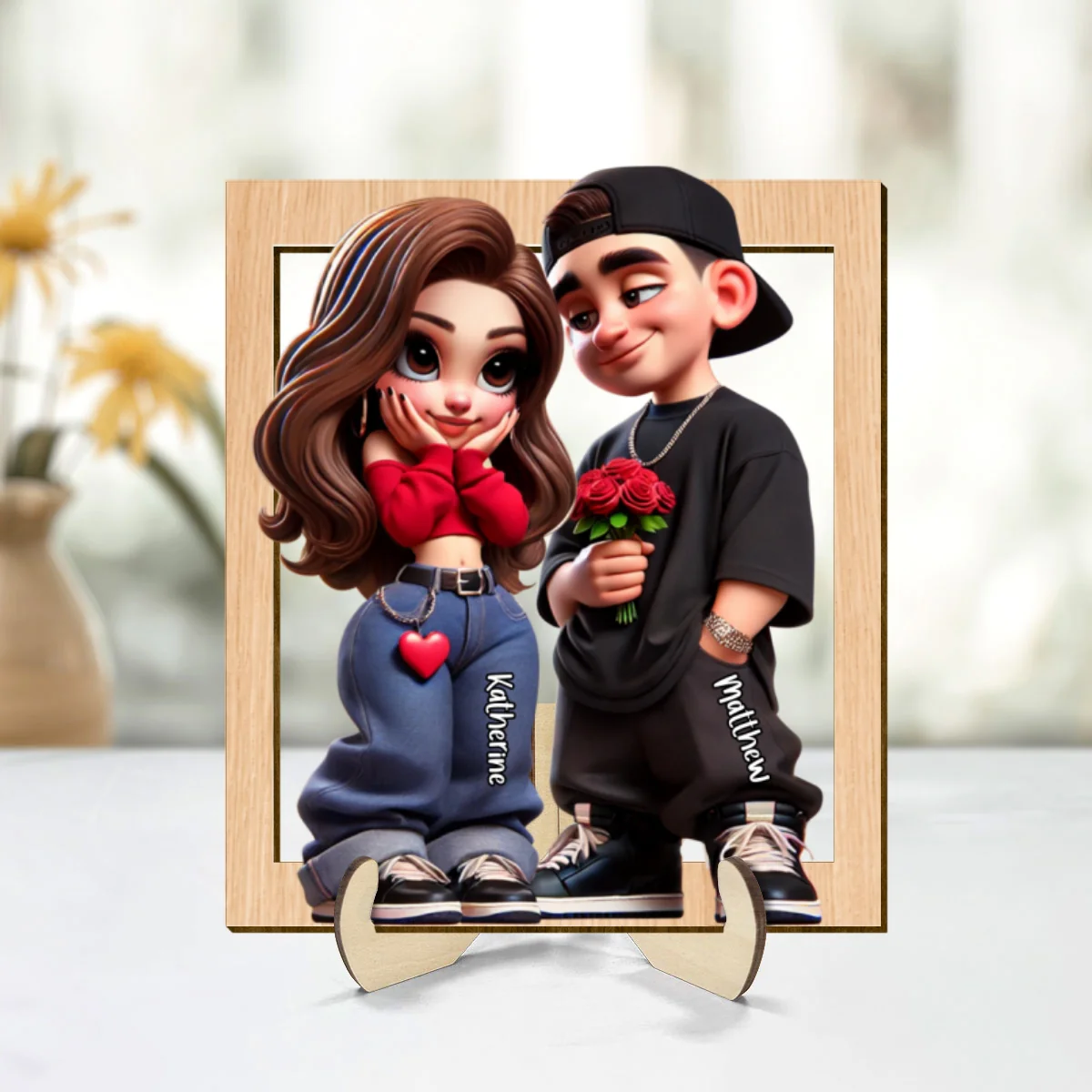 Personalized Y2K Couple 3D Effect Frame 2-Layer Wooden Plaque, Gift, Anniversary Gift For Him For Her - Image 9