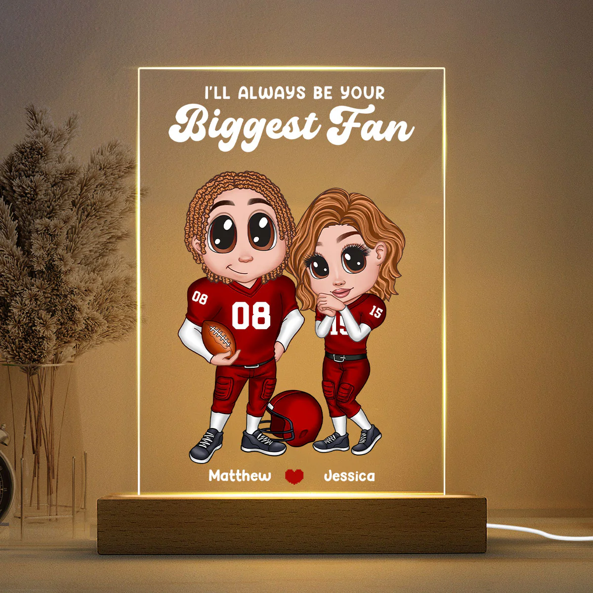 Personalized Y2K Football Couple Acrylic LED Night Light, Gift for Couples