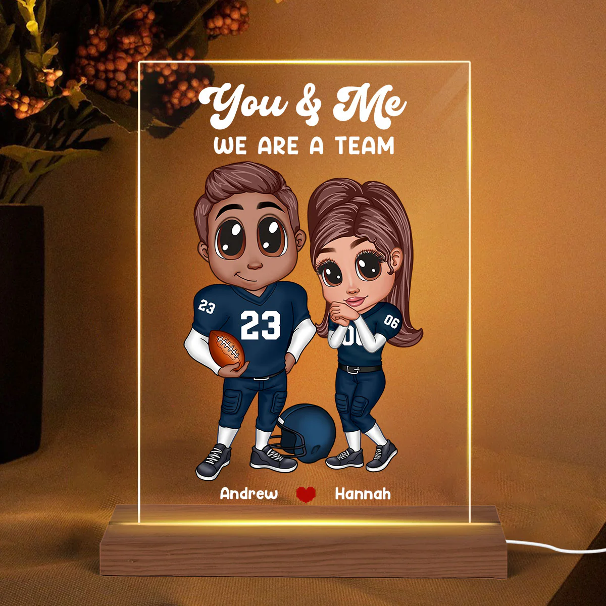Personalized Y2K Football Couple Acrylic LED Night Light, Gift for Couples - Image 2