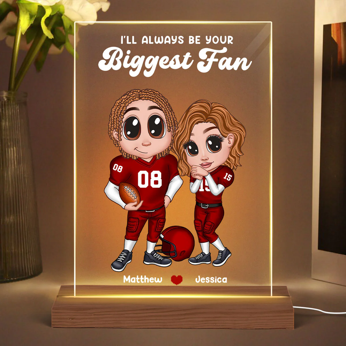 Personalized Y2K Football Couple Acrylic LED Night Light, Gift for Couples - Image 3