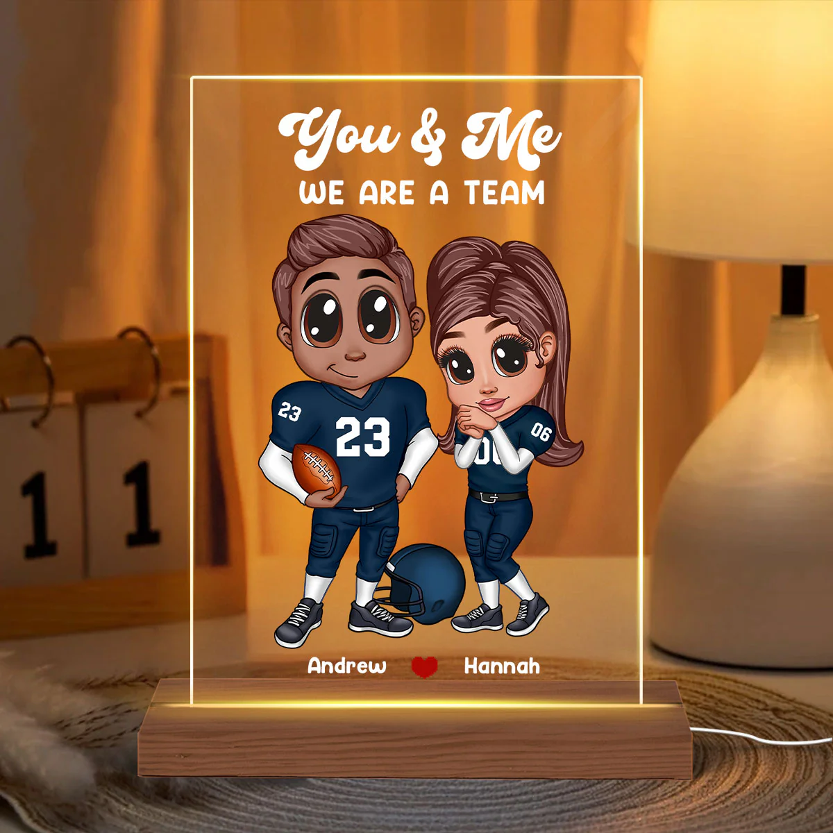 Personalized Y2K Football Couple Acrylic LED Night Light, Gift for Couples - Image 6