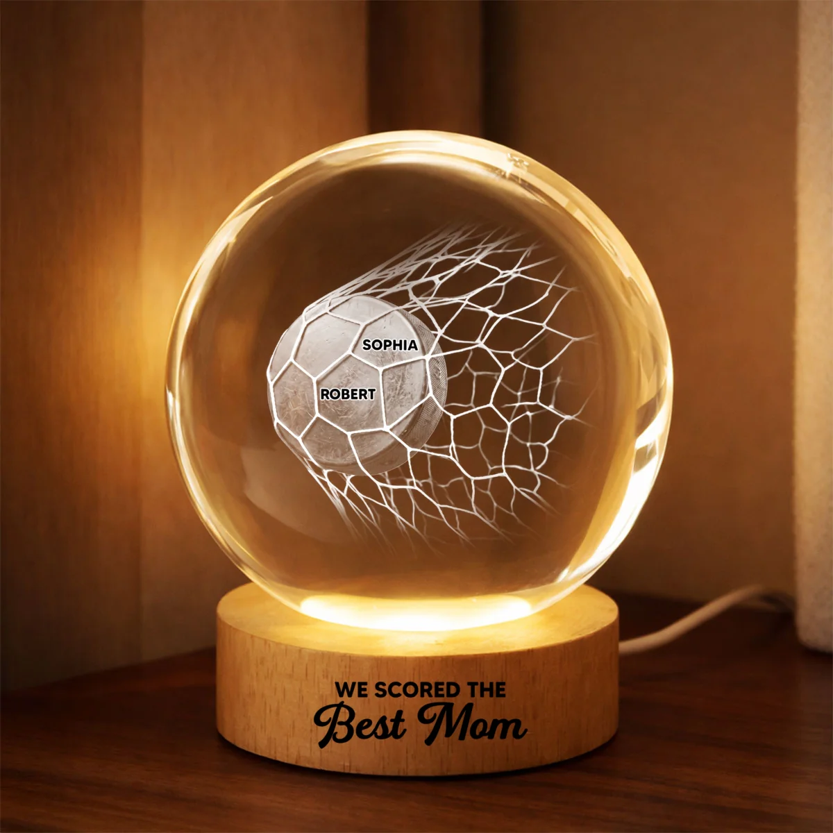 Puck Goal We Scored The Best Mom - Personalized Crystal Ball LED Night Light - Gift For Hockey Mom - Image 7