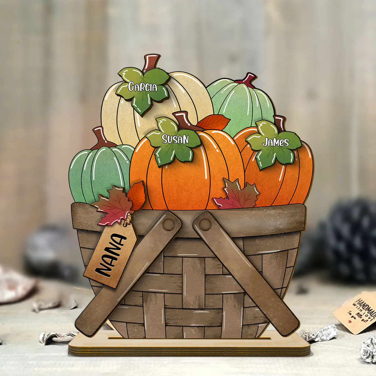 Pumpkin Fall Season For The Flower Basket Family Grandma Personalized 2-Layer Standing Wooden Plaque - Image 3