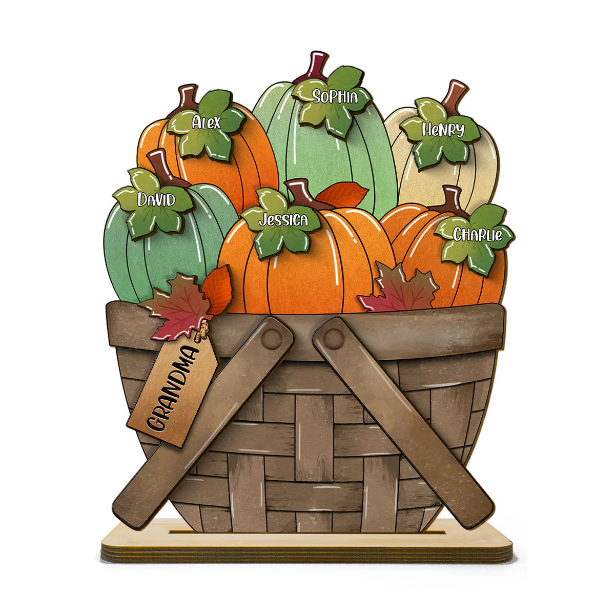 Pumpkin Fall Season For The Flower Basket Family Grandma Personalized 2-Layer Standing Wooden Plaque - Image 4