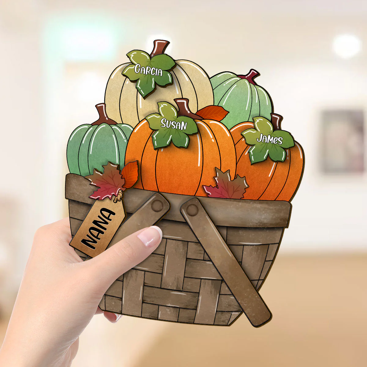 Pumpkin Fall Season For The Flower Basket Family Grandma Personalized 2-Layer Standing Wooden Plaque - Image 6