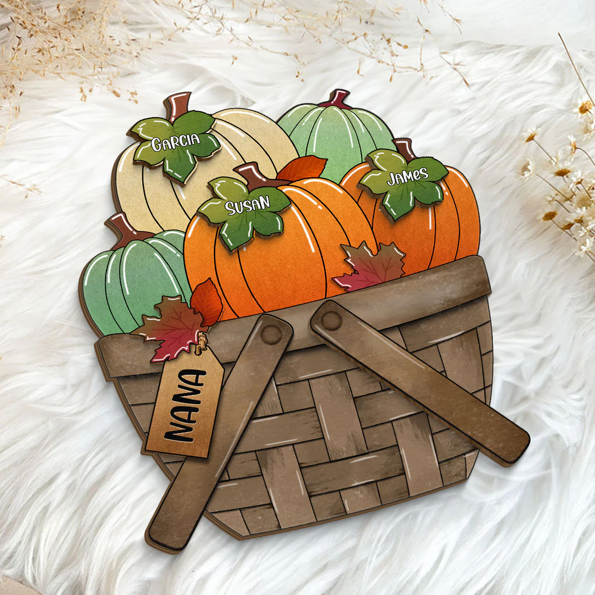 Pumpkin Fall Season For The Flower Basket Family Grandma Personalized 2-Layer Standing Wooden Plaque - Image 7