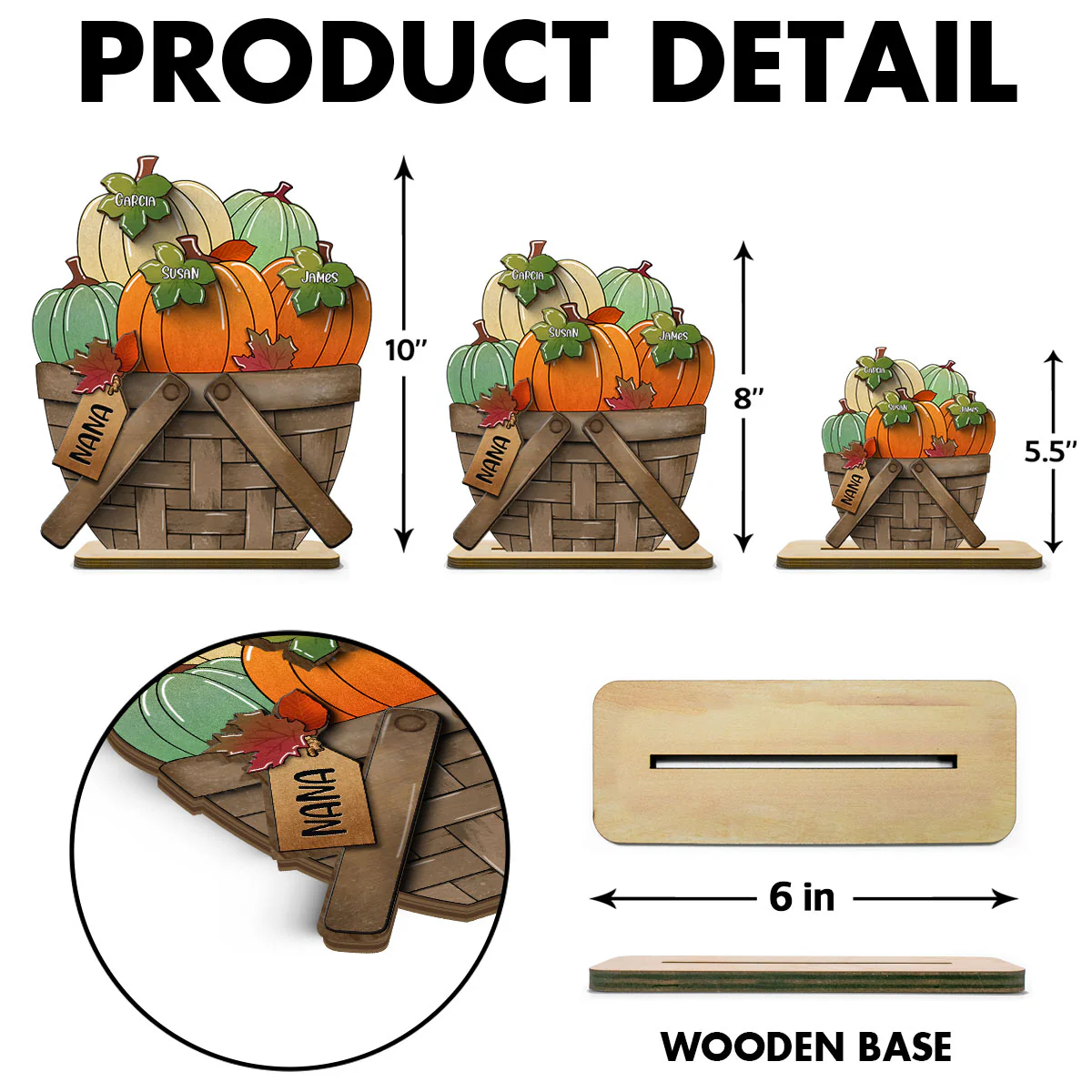 Pumpkin Fall Season For The Flower Basket Family Grandma Personalized 2-Layer Standing Wooden Plaque - Image 8
