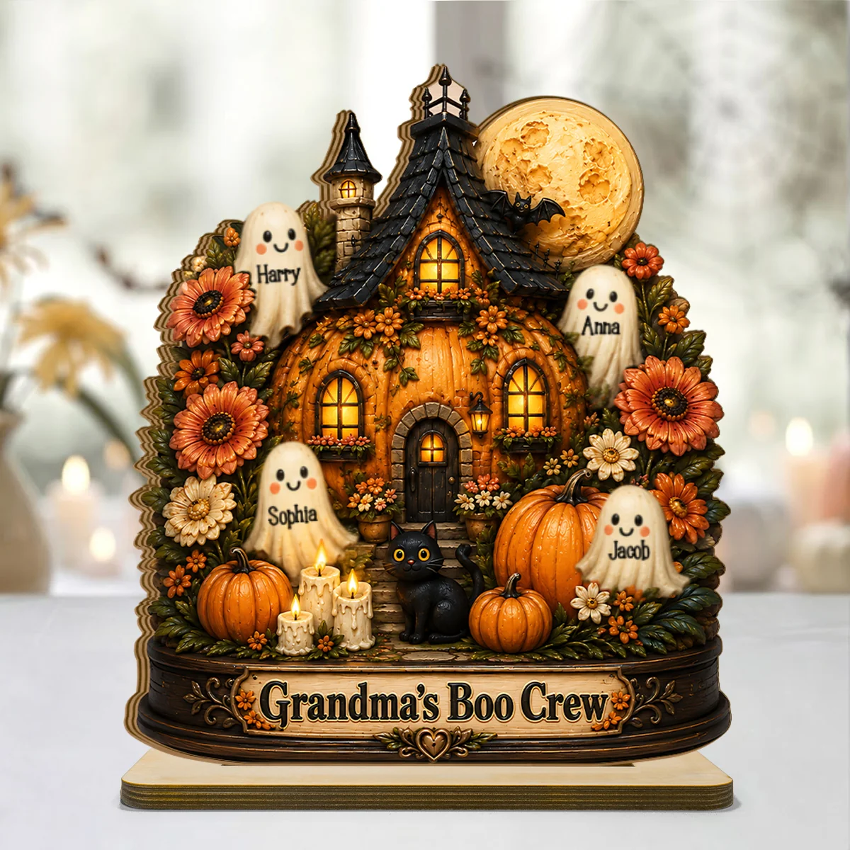 Pumpkin House Grandma's Boo Crew - Personalized 2-Layered Wooden Plaque - Halloween Decor Gift, Gift For Grandma - Image 11