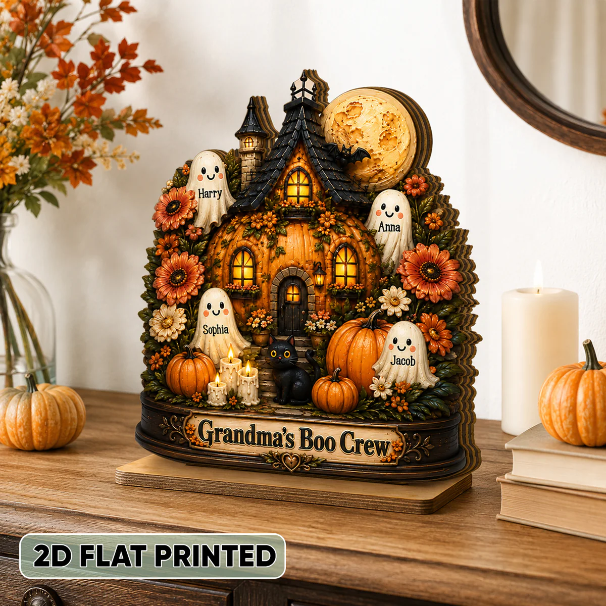 Pumpkin House Grandma's Boo Crew - Personalized 2-Layered Wooden Plaque - Halloween Decor Gift, Gift For Grandma - Image 2