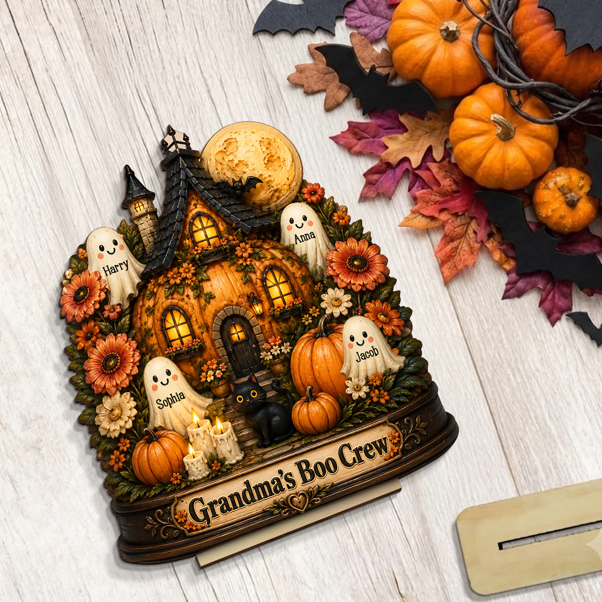 Pumpkin House Grandma's Boo Crew - Personalized 2-Layered Wooden Plaque - Halloween Decor Gift, Gift For Grandma - Image 7