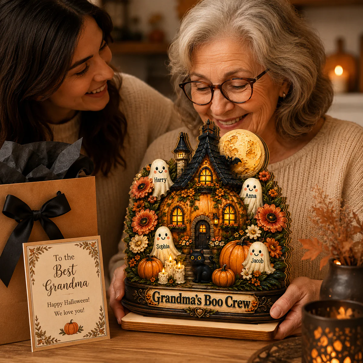 Pumpkin House Grandma's Boo Crew - Personalized 2-Layered Wooden Plaque - Halloween Decor Gift, Gift For Grandma - Image 9