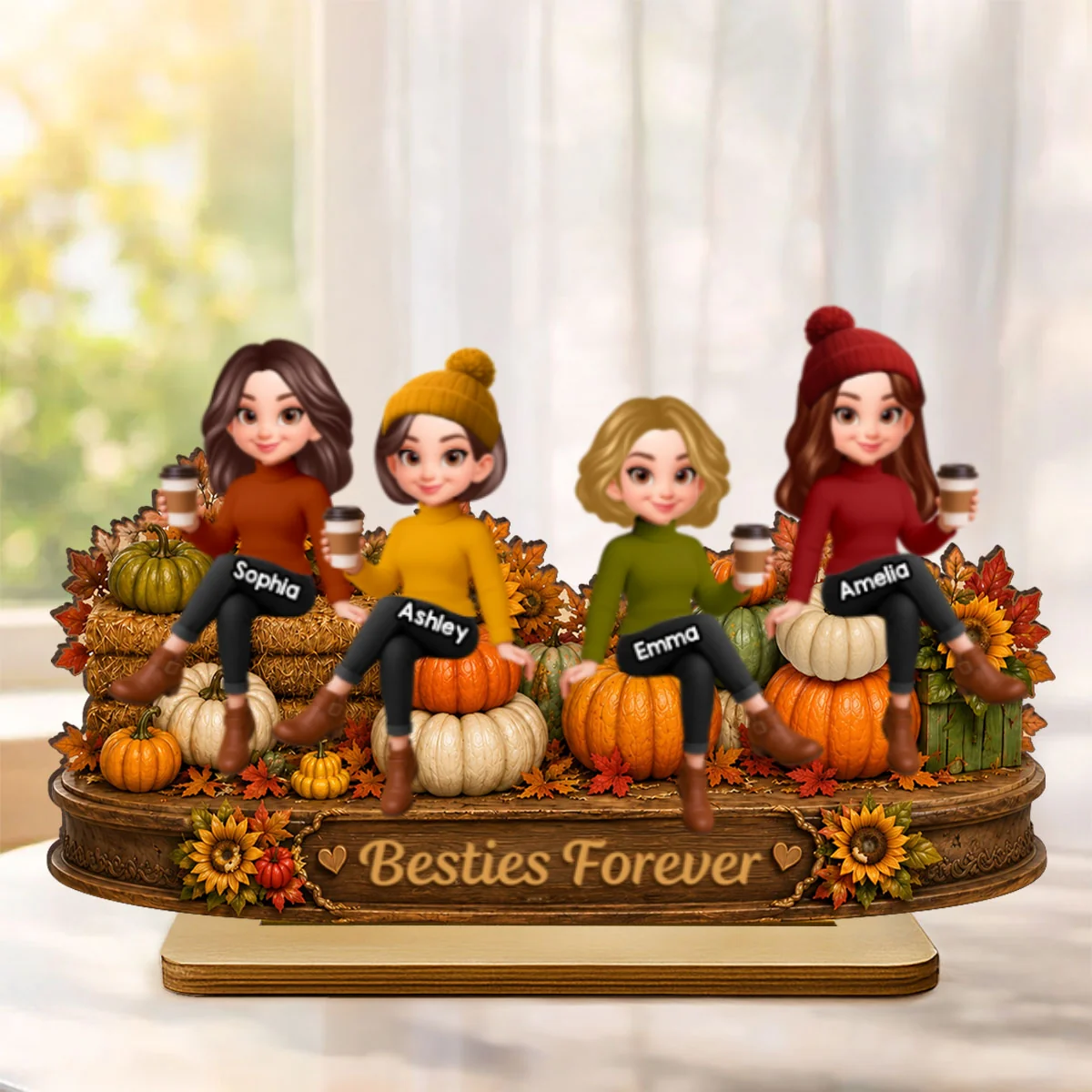 Pumpkin Patch Besties Fall Season - Personalized 2-Layered Wooden Plaque - Fall Season Gift For Besties - Image 10