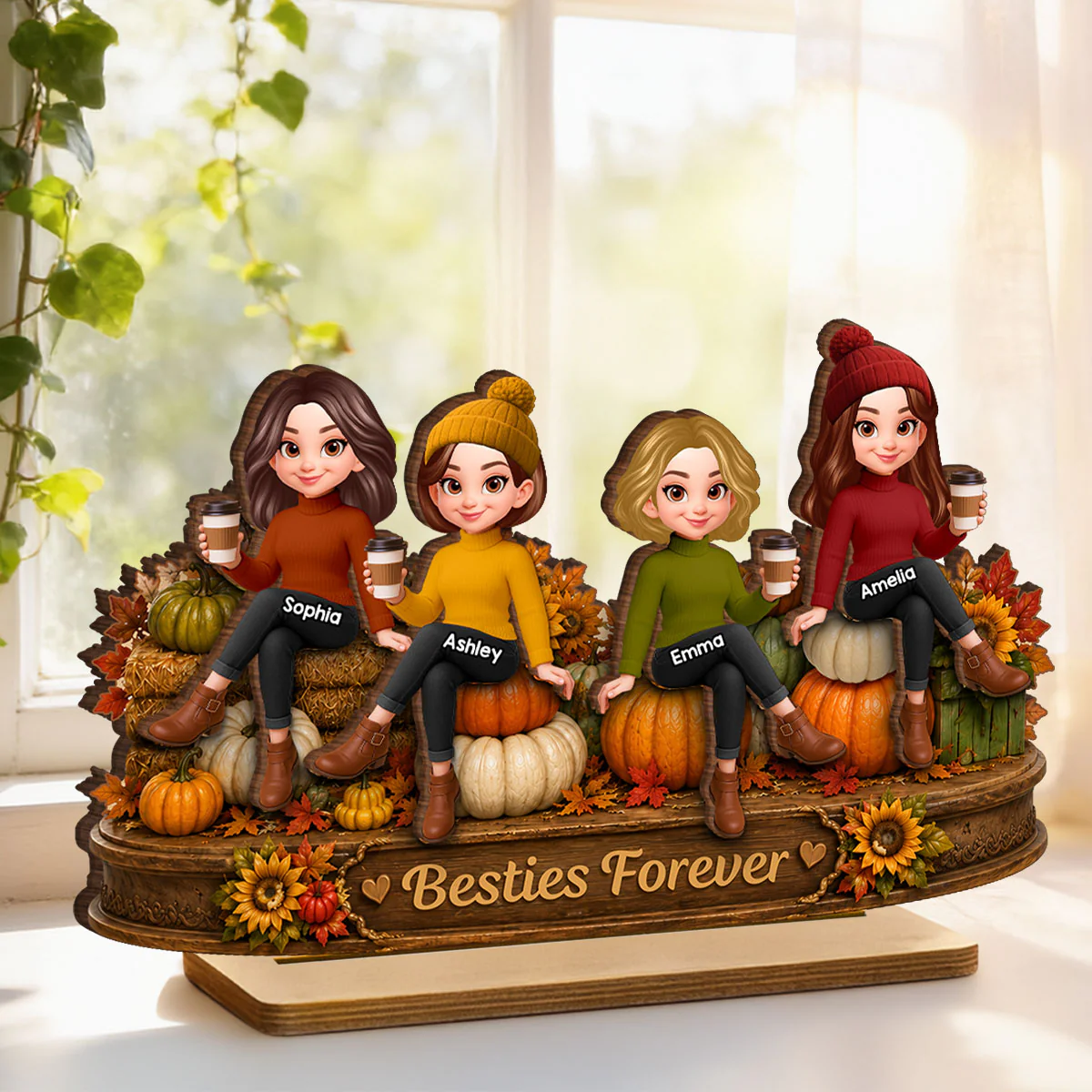 Pumpkin Patch Besties Fall Season - Personalized 2-Layered Wooden Plaque - Fall Season Gift For Besties - Image 3