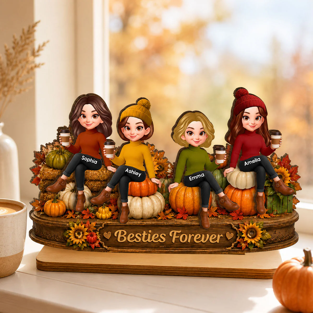Pumpkin Patch Besties Fall Season - Personalized 2-Layered Wooden Plaque - Fall Season Gift For Besties - Image 5