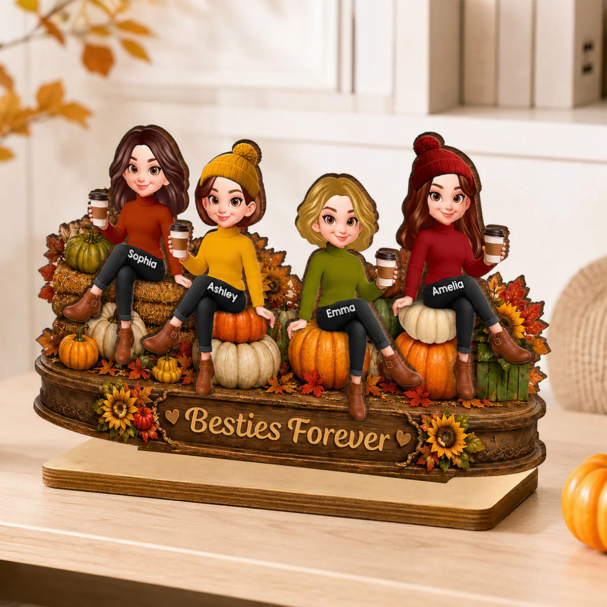 Pumpkin Patch Besties Fall Season - Personalized 2-Layered Wooden Plaque - Fall Season Gift For Besties - Image 6