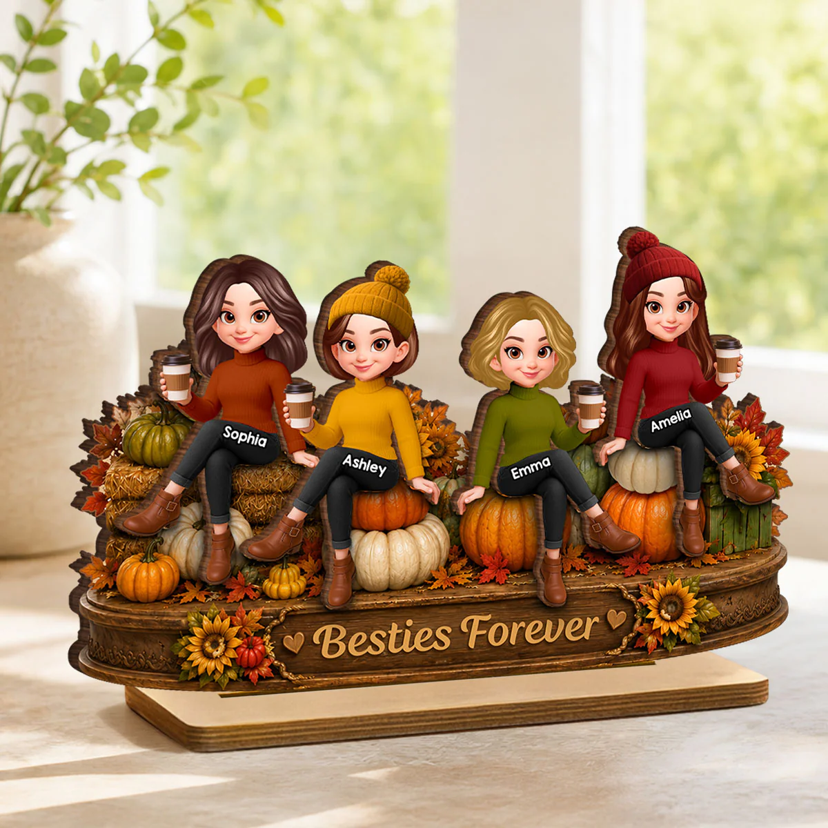 Pumpkin Patch Besties Fall Season - Personalized 2-Layered Wooden Plaque - Fall Season Gift For Besties - Image 8