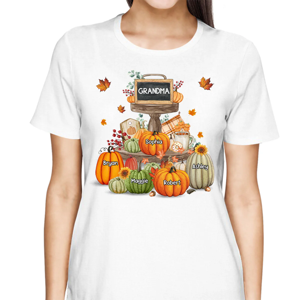 Pumpkins Tiered Tray Grandma Fall Season Personalized Shirt - Image 2
