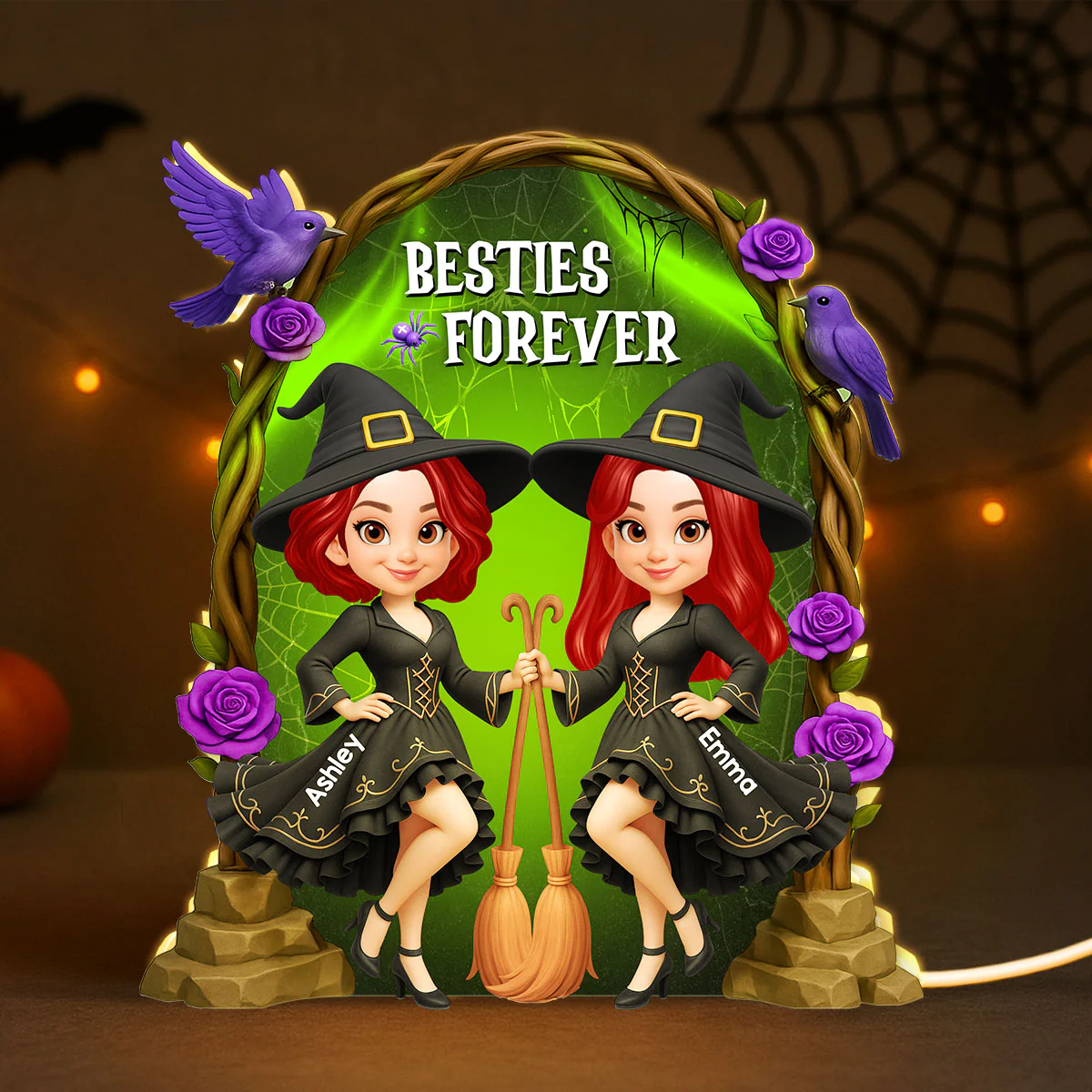 Purple And Green Halloween Gate Besties Sisters Witch Personalized Light Box