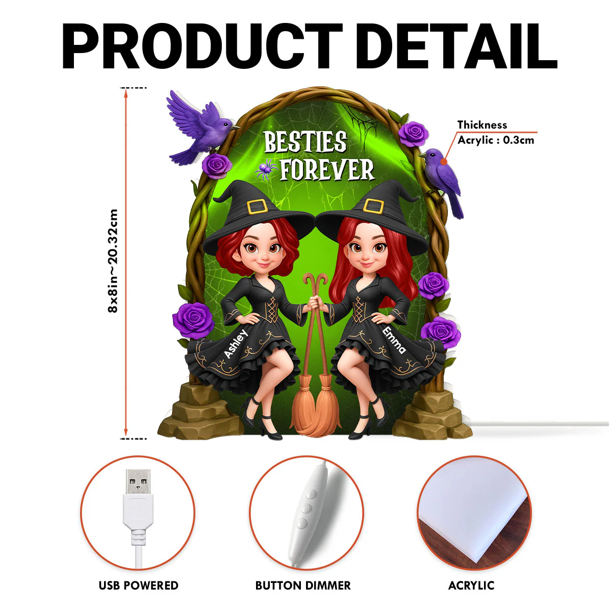 Purple And Green Halloween Gate Besties Sisters Witch Personalized Light Box - Image 10