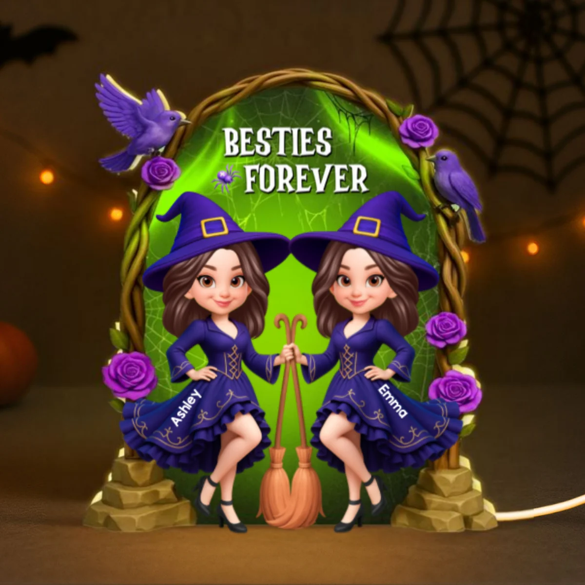 Purple And Green Halloween Gate Besties Sisters Witch Personalized Light Box - Image 11