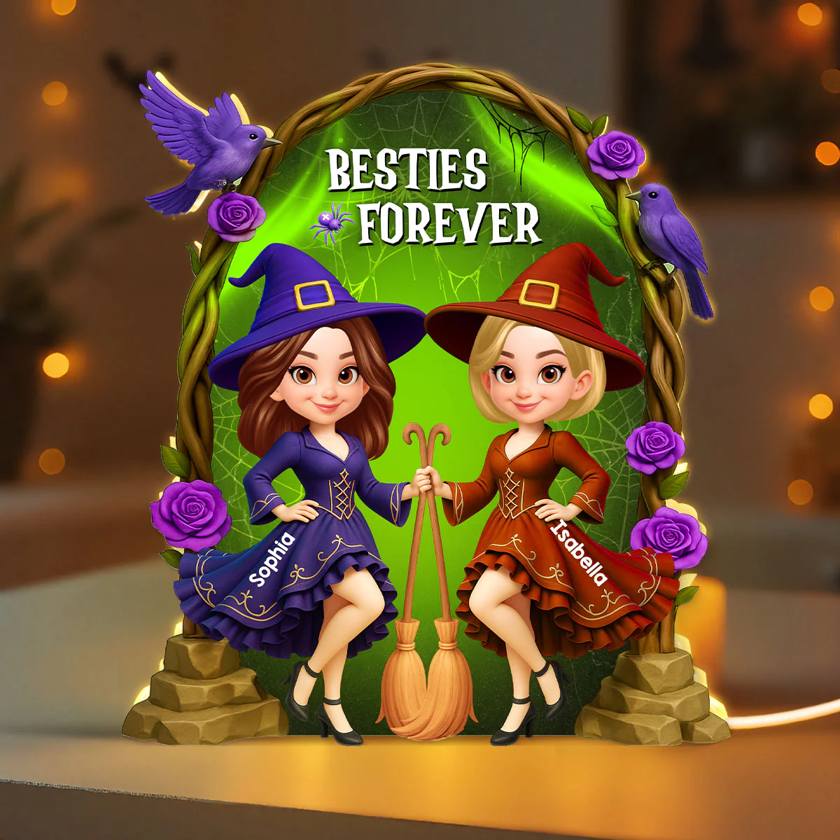 Purple And Green Halloween Gate Besties Sisters Witch Personalized Light Box - Image 2