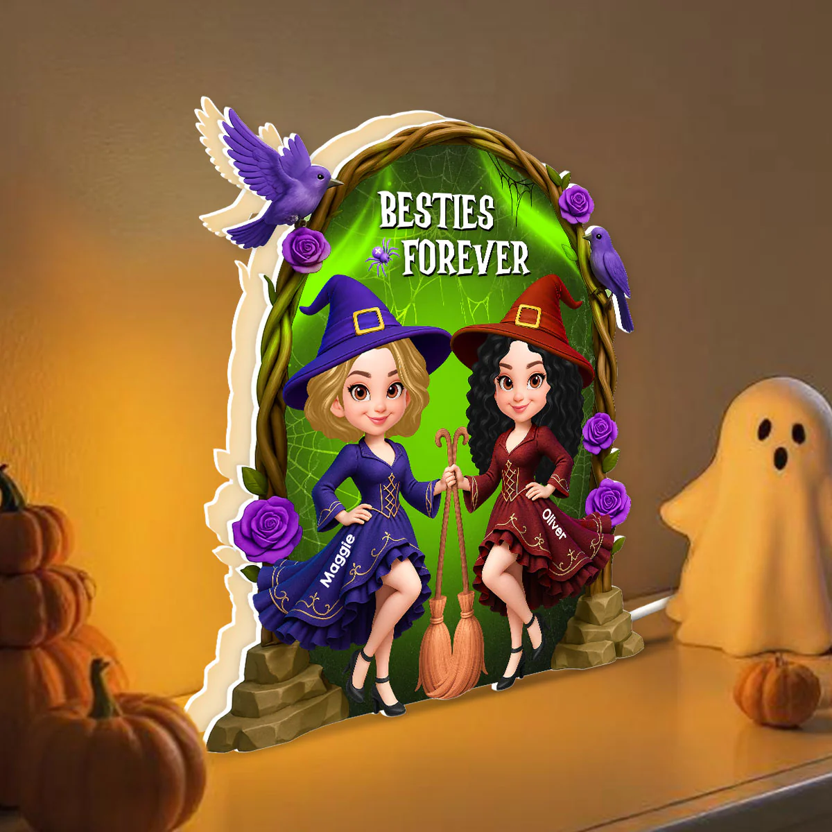 Purple And Green Halloween Gate Besties Sisters Witch Personalized Light Box - Image 6