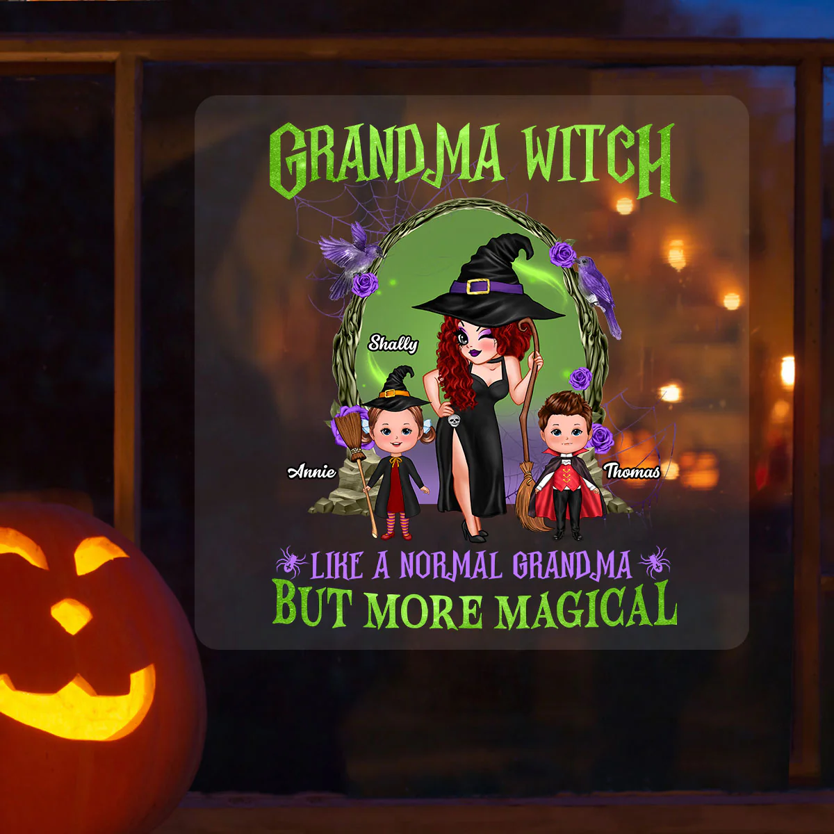 Purple And Green Pretty Grandma Halloween Personalized Decal, Halloween Decor - Image 3