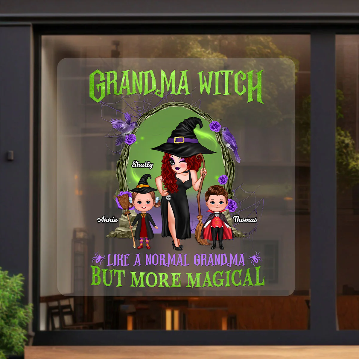 Purple And Green Pretty Grandma Halloween Personalized Decal, Halloween Decor - Image 4